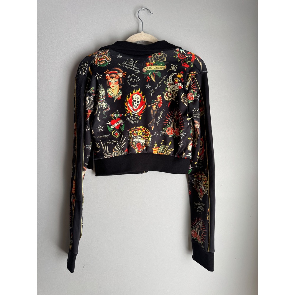 Ed Hardy Women Tattoo Print Cropped Track Jacket Black Small NWT - Picture 4 of 6